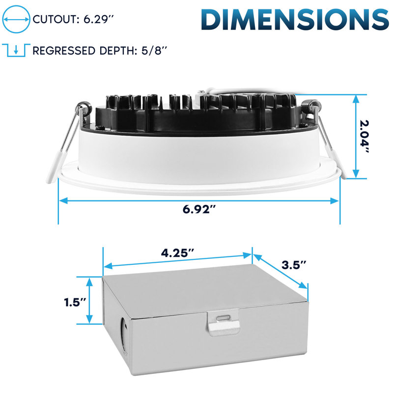 6'' White Aluminum LED Recessed Lighting Kit with Adjustable Color Temperature