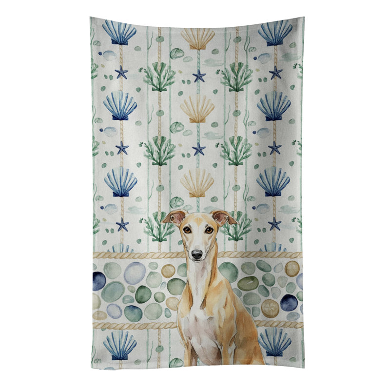Fawn Whippet Coastal Sea Glass Kitchen Towel, Fawn Whippet
