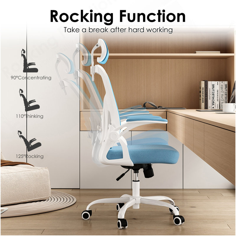 Chaise de bureau ergonomique, chaise de bureau avec appui-tête, chaise d'ordinateur à haut dossier avec accoudoirs et support lombaire réglable pour la salle d'étude de bureau à domicile
