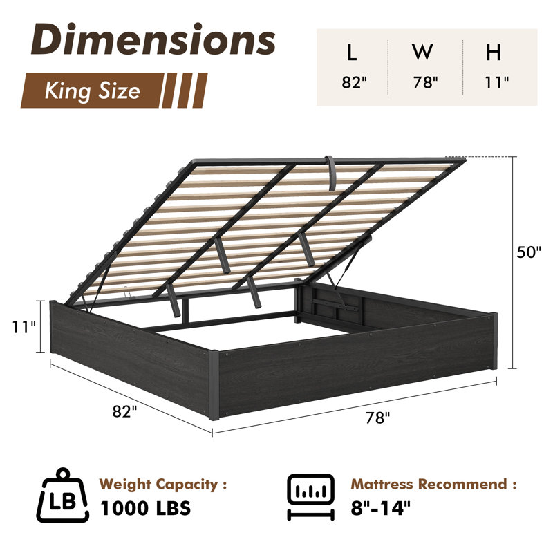 Shila Lift Up Storage Bed, Black, King