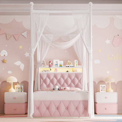 ⭐️ Lit princesse magique pour enfants | Taille simple avec lumières DEL et chargement USB | Rose