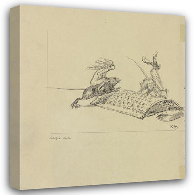 "Two Female Nudes Riding Rats over a Grater" by  Heinrich Kley - Gallery Wrap Canvas Wall Art