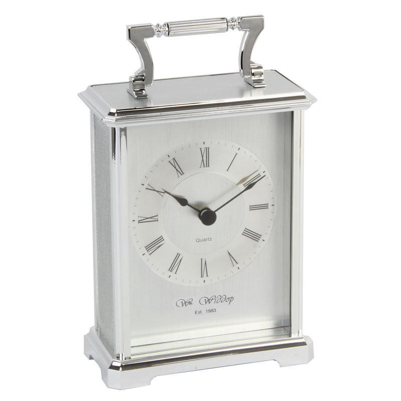 Roman Numeral Metal Quartz Movement / Crystal Tabletop Clock in Silver