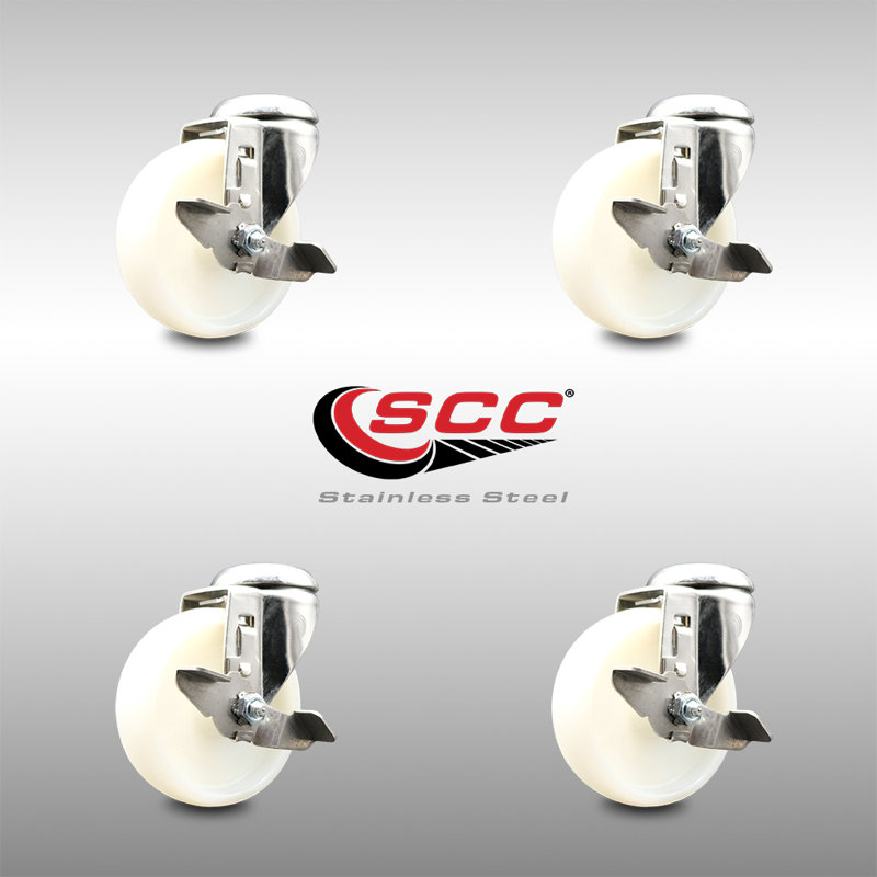 Ensemble de roulettes avec trou de roue pivotant en nylon 316SS avec roulettes de service de frein