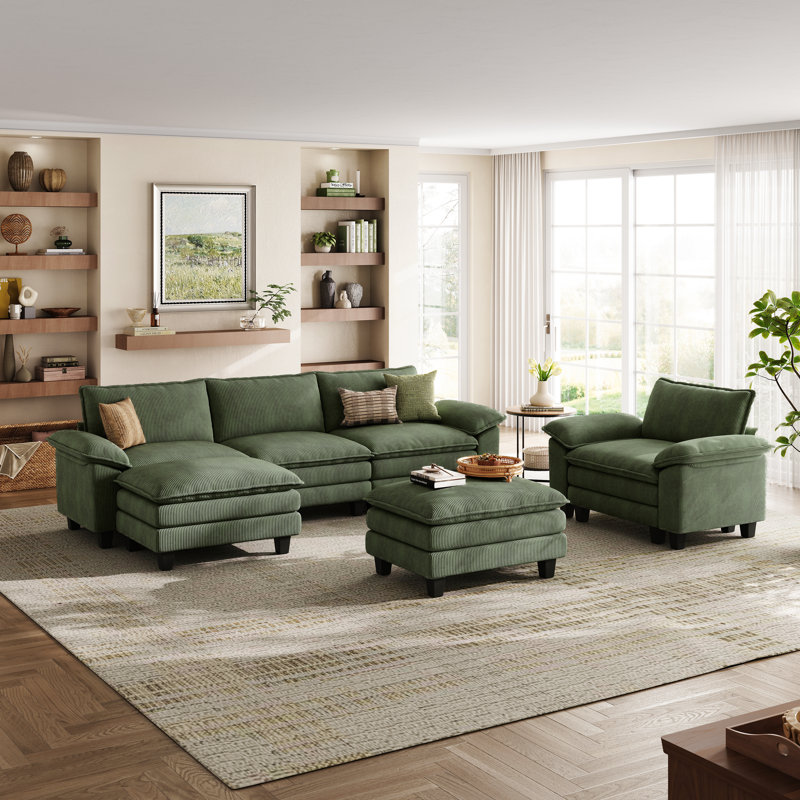  Colbey 56" Oversized Upholstered Armchair with Ottoman, Green