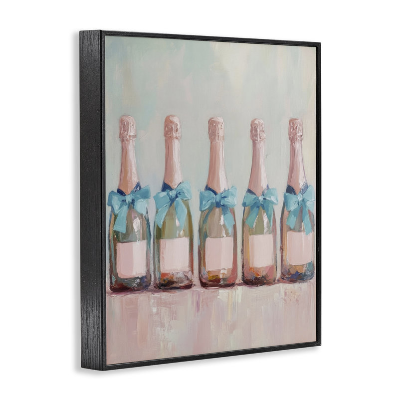 Giclée encadrée de bouteilles de champagne bleues, design par Petal Prints Design, H 14 po x l 11 po