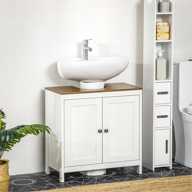 Armoire de salle de bain Modern Modern, armoire sous-lavabo sur pied, armoire de rangement autoportante avec tablette réglable, portes doubles, blanc antique
