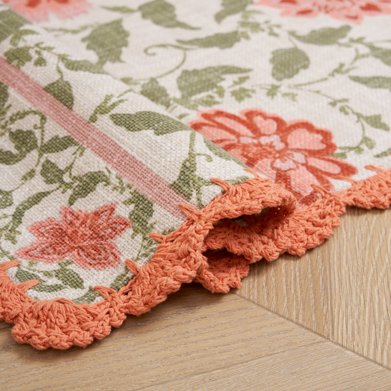 Laura Ashley Moored Garden Floral Machine Washable Cotton Slub Rugs, Runner 1'8" x 5'