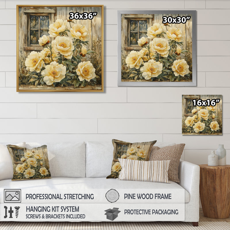 «Croom Pivoines» par le vieux poulailler II - Pivoines, art mural, Impression encadrée flottante sans passe-partout