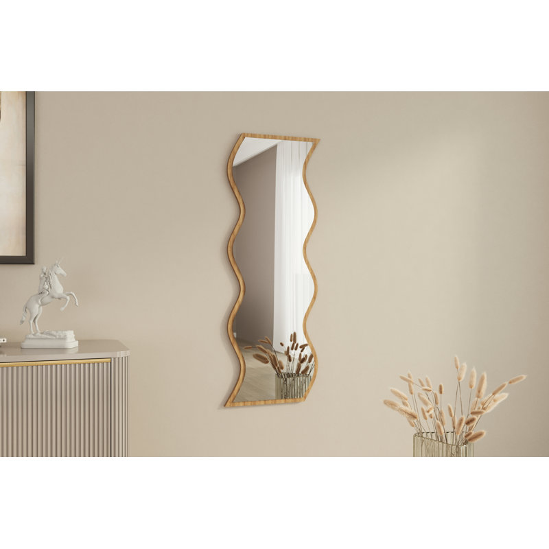 Wavy Wall Mounted Accent Mirror, Beige