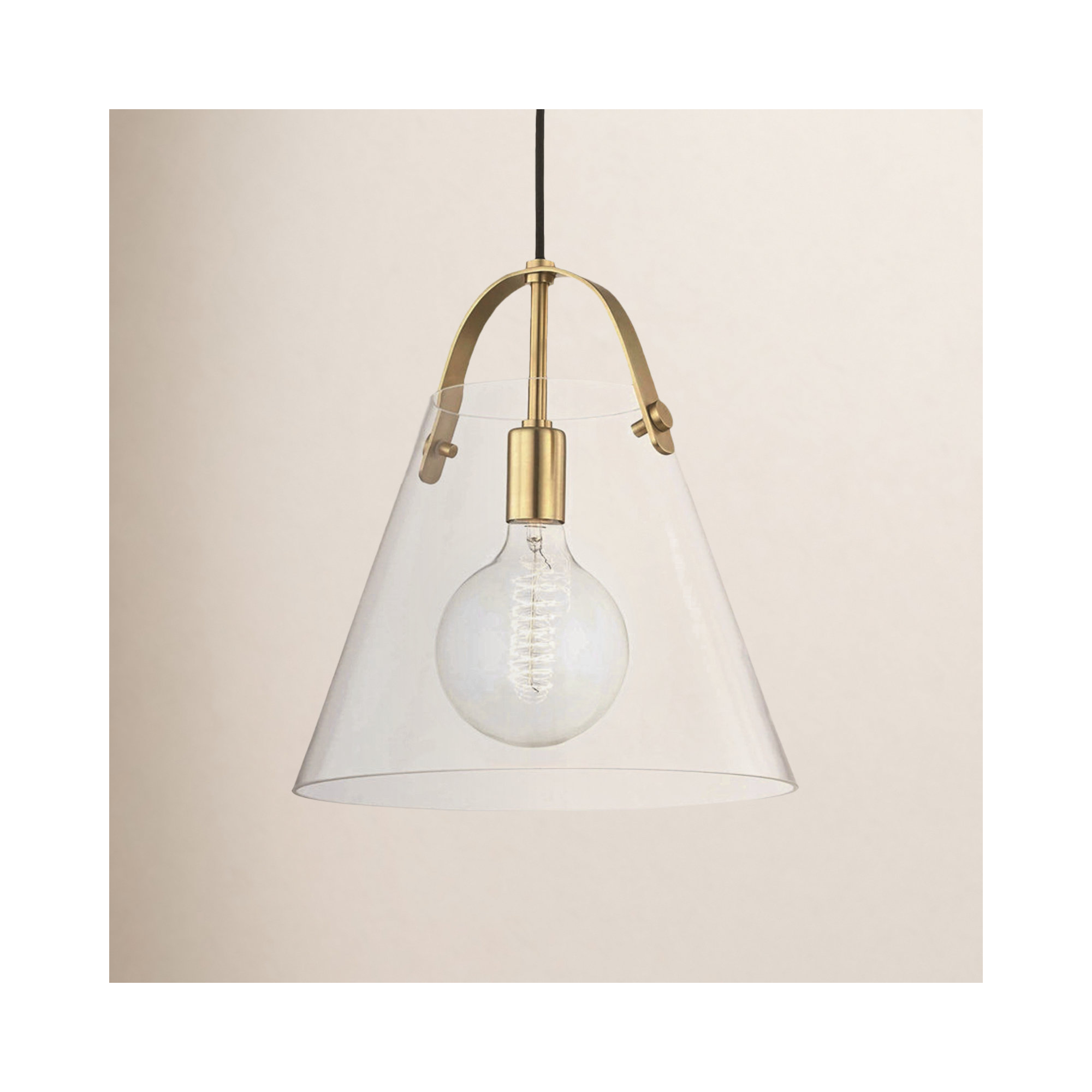 Single Light Glass Pendant, Aged Brass, 10.5" H x 9" W x 9" D