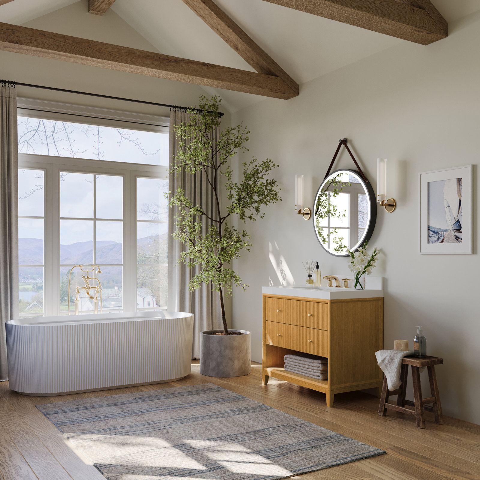 Momo Oak Single Bathroom Vanity, Sienna, 36"