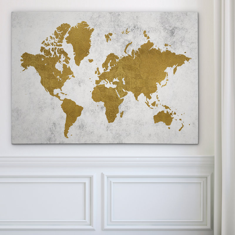 Carte du monde doré - impression sur toile, H 12 po x l 18 po x P 1,5 po