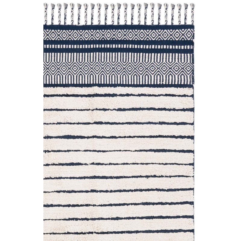 Tapis rayé en coton tissé à la main Cochecton, Tapis de couloir 2 pi 3 po x 8 pi
