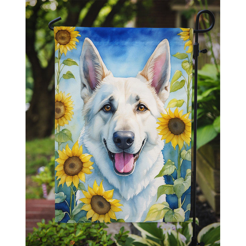 Irish Wolfhound in Sunflowers Garden Flag, White German Shepherd
