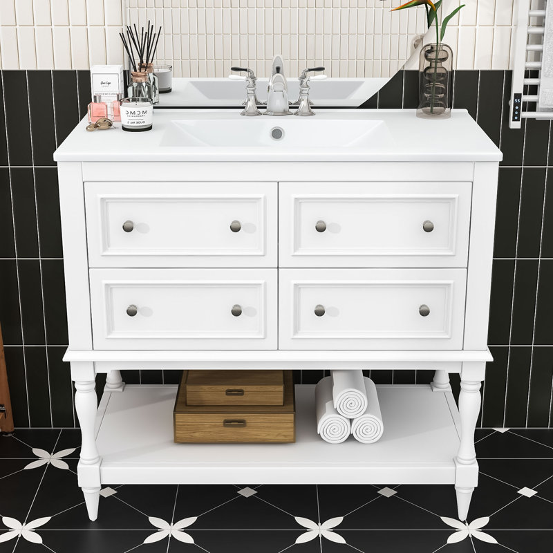 Eftime Modern Freestanding Single Bathroom Vanity with Undermount Ceramic Sink and Ample Storage, White
