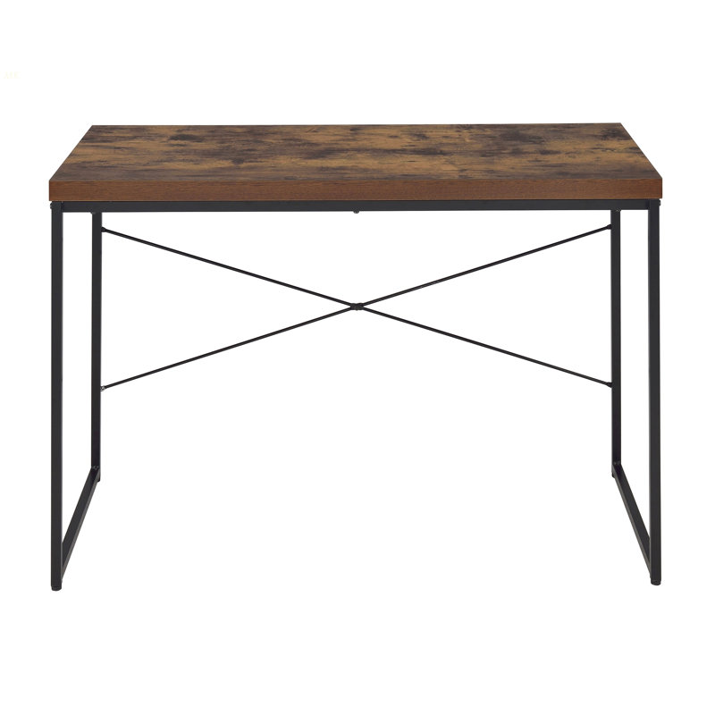 Bureau d'écriture en chêne patiné et noir avec base en métal, Brun