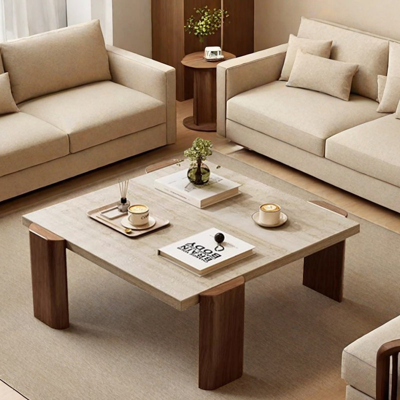 Table basse au design minimaliste et de niche, Brun, H 14,96 po x L 39,37 po x l 39,37 po