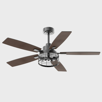 52" Ceiling Fan With Light 5-blade Black