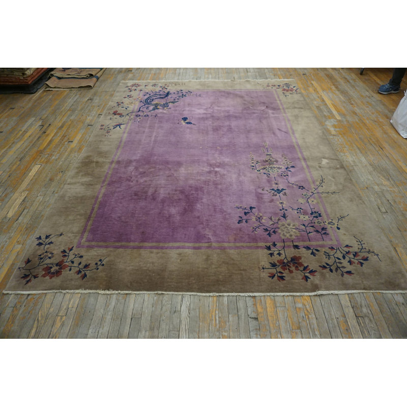 Rectangle 1920s Chinese - Art Deco Purple Room Size Antique Wool Knotted Rug
