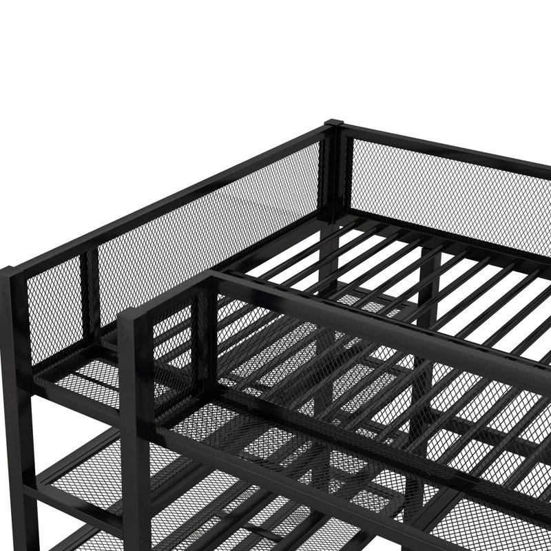 Lit mezzanine en métal avec rangement, noir - 4 tablettes et un ajout élégant pour la chambre à coucher Espace de travail créatif Espace de détente Structure stable, espace inspirant, esthétique moderne