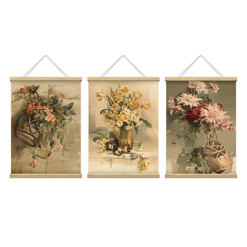 Ancienne fleur antique élégante affiche murale encadrée en bois