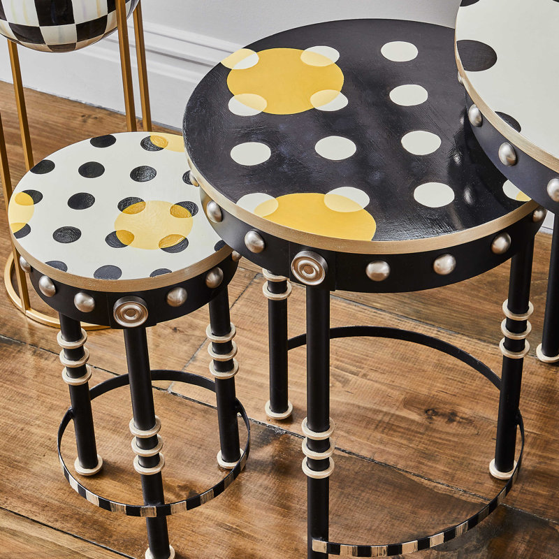 Round Black and Buttercup Metal Nesting Tables Set