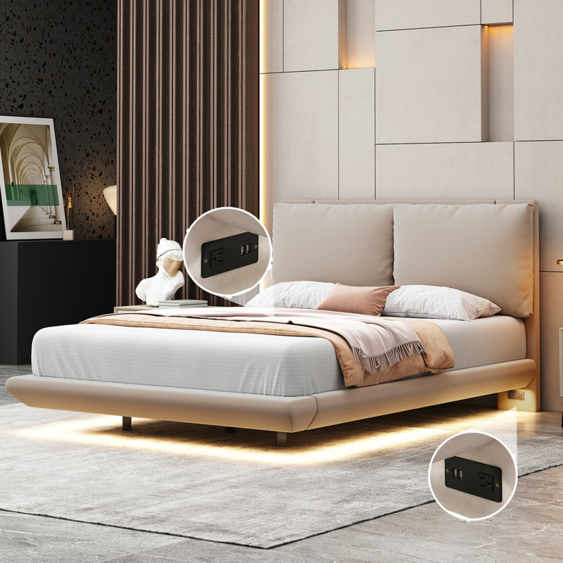 Lit tapissier standard Joshpal, Double, Beige
