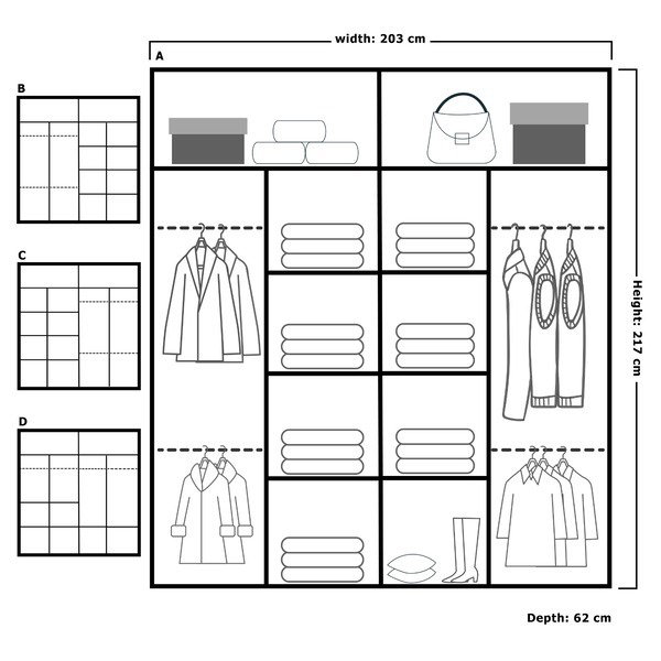 Moscow Sliding Wardrobe with Mirror Modern Bedroom Wardrobe 4 Colours 3 Sizes, 217cm H x 203cm W x 62cm D, Black