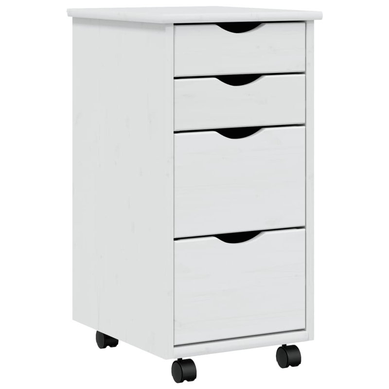 Jennasis vidaXL MOSS 4-Drawer Chest with Wheels, Solid Pinewood, 13.4"x15.4"x25.8", White