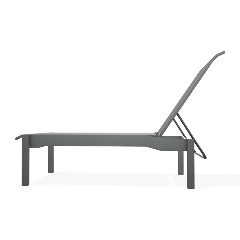 Leeward Sling Marine Grade Polymer Lay-flat Stacking Armless Chaise with Wheels, Alloy Sunbrella®, Graphite