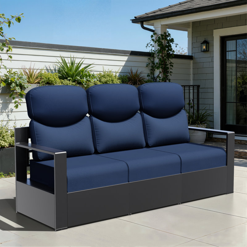 Outdoor Seat & Back Cushion Set, Olefin Fabric Anti-UV Replacement Cushions for Patio Furniture, Available in Beige and Blue