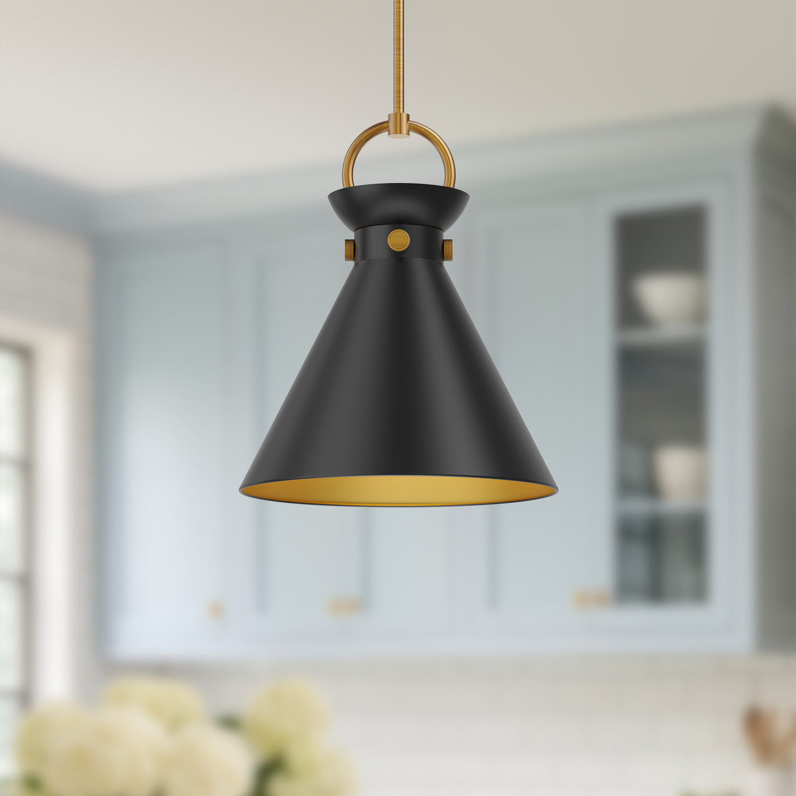 Tiney Single Light Pendant, 17" H x 14" W x 14" D, Black