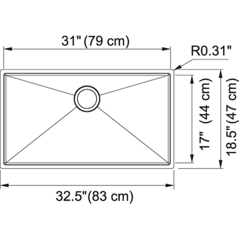 Évier de cuisine sous plan L 32,5 po x l 18,5 po Planar 8