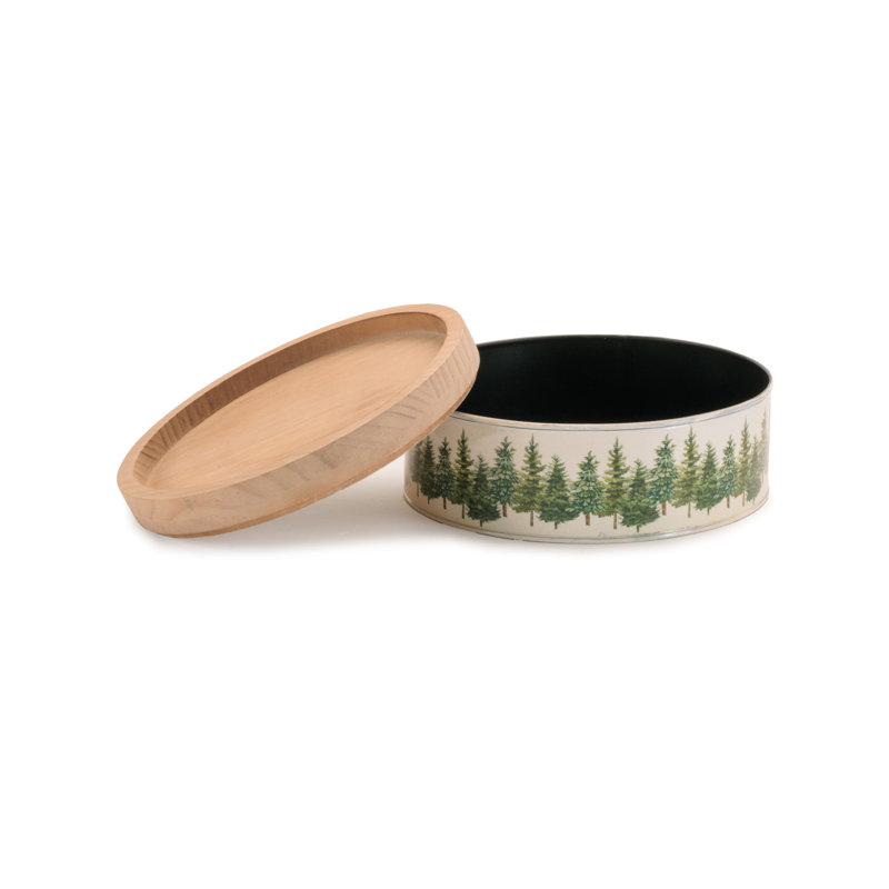 Boîtes en métal Evergreen Forest avec couvercles en bois