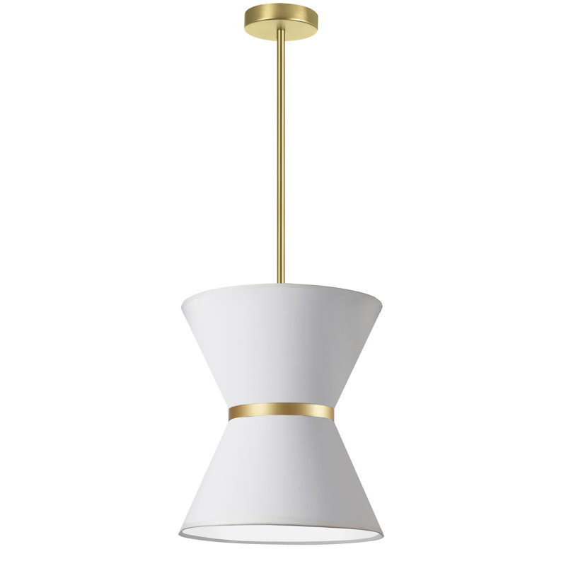 Luminaire suspendu incandescent 1 lumière noir mat avec anneau doré et abat-jour doré, Blanc, Laiton vieilli