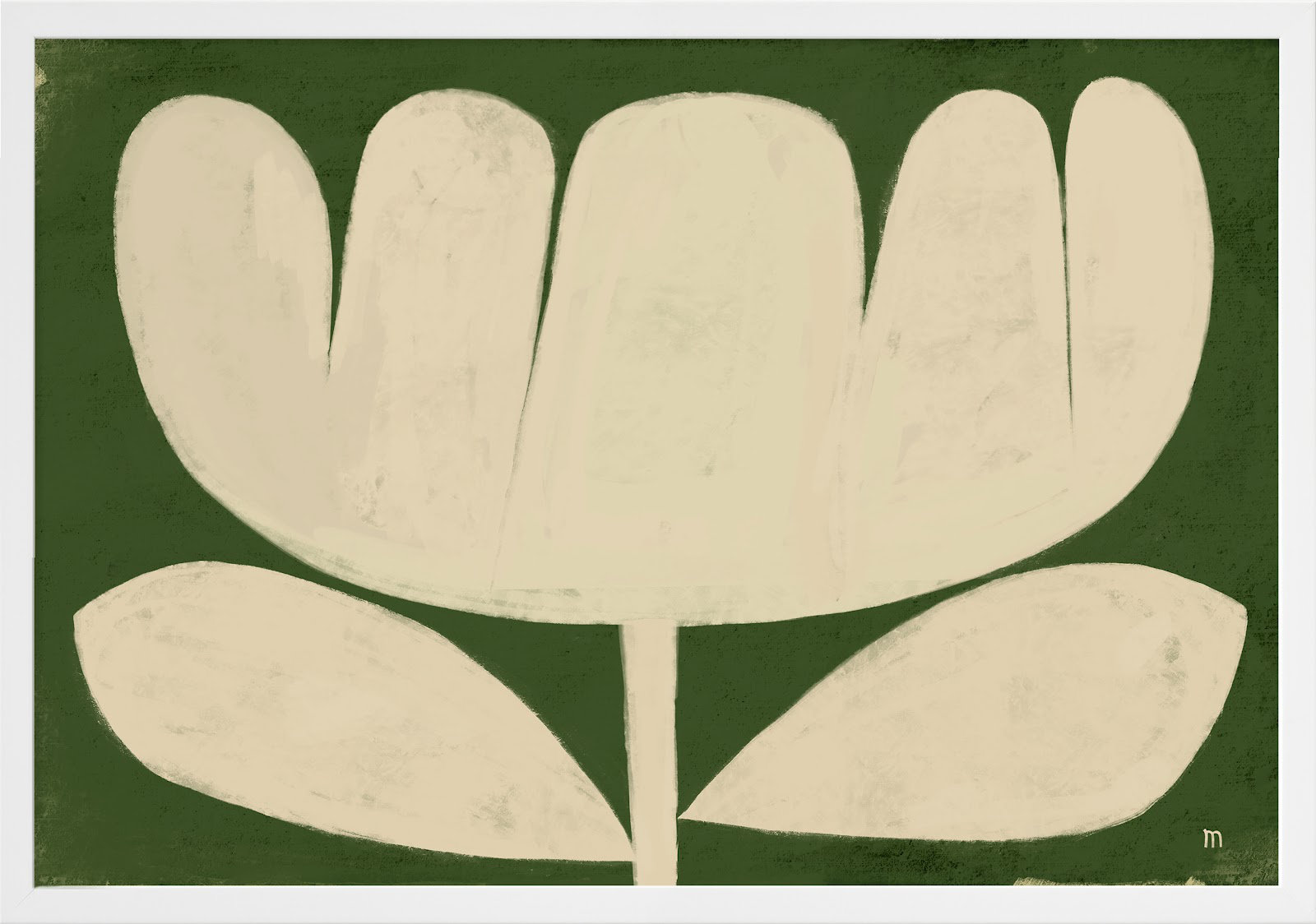 Flower on Green Painting, White, 26.5" H x 38" W x 1.25" D