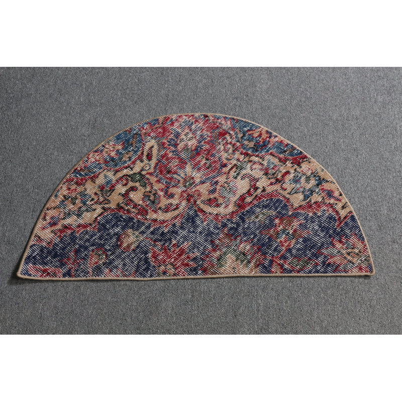Petit tapis rond bleu parfait pour la chambre de bébé fait à la main en Turquie avec amour