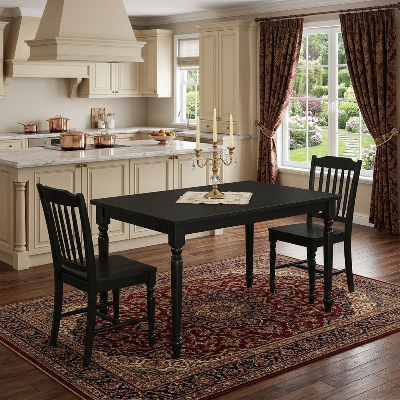  48" Black Solid Wood Dining Table