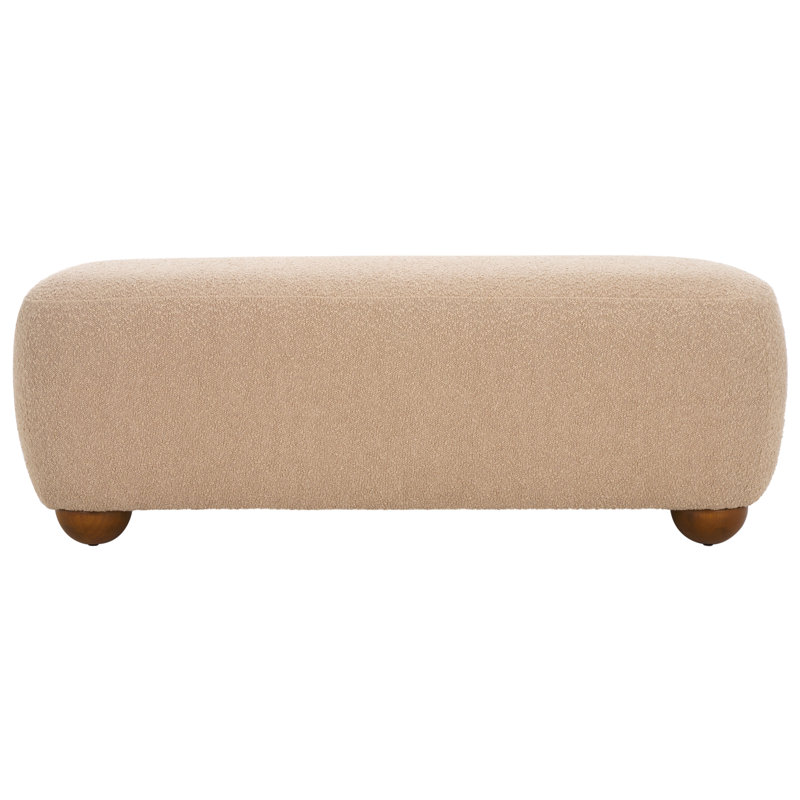Rectangular Boucle Ottoman with Solid Wood Legs , Dune Bouclé