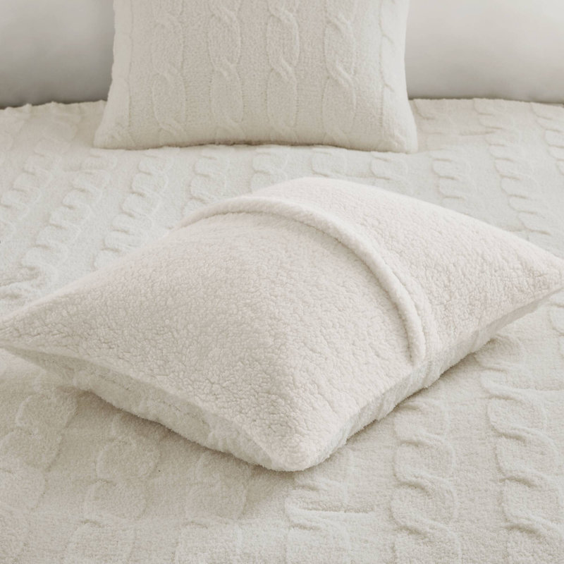 Textured Knit Chenille Comforter Set, Twin Comforter + 1 Standard Sham, Ivory