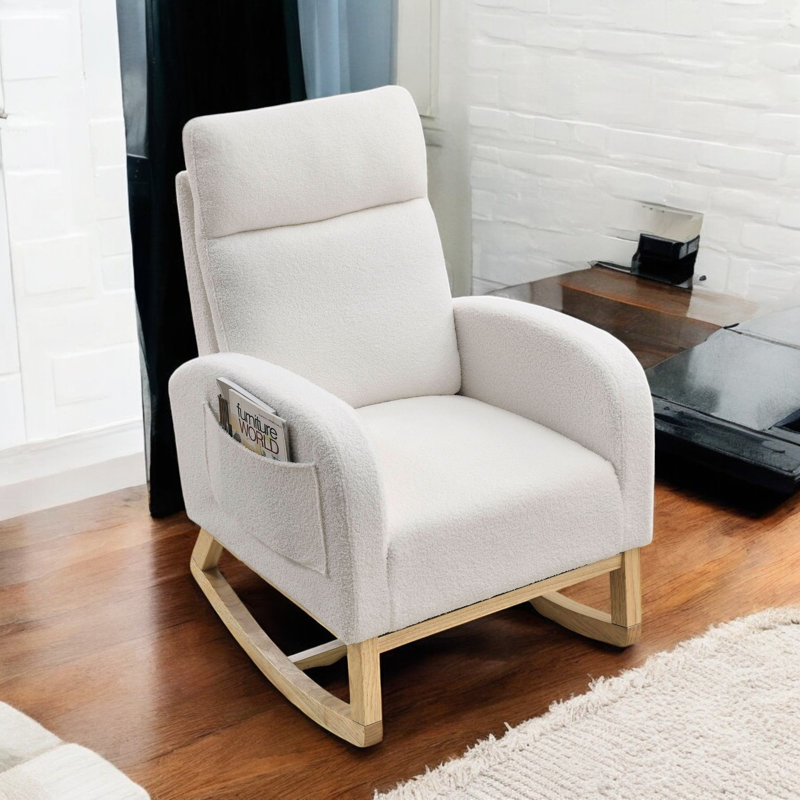 Chaise berçante d'appoint ivoire avec dossier haut et poches de rangement