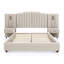 Structure de lit tapissier grand format avec tissu en velours, conception à rayures verticales avec boutons autour du lit plateforme avec tête de lit, structure solide et table de chevet - aucun sommier nécessaire-2005856527