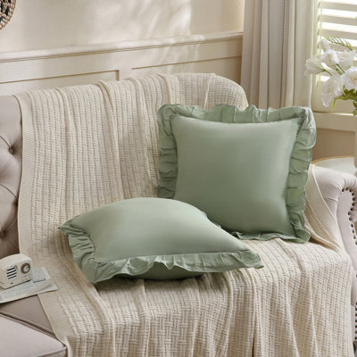 Green Pillow Shams Sage Green Ruffle Queen Pillowcases Cute Pillow Cover Set of 2 Sea Green Pillowcases 2 Pack