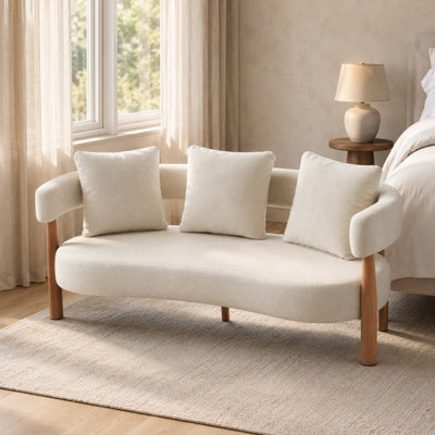 Canapé en chenille de 76,5 po de largeur avec accoudoirs arrondis, pieds en bois massif et 3 coussins décoratifs