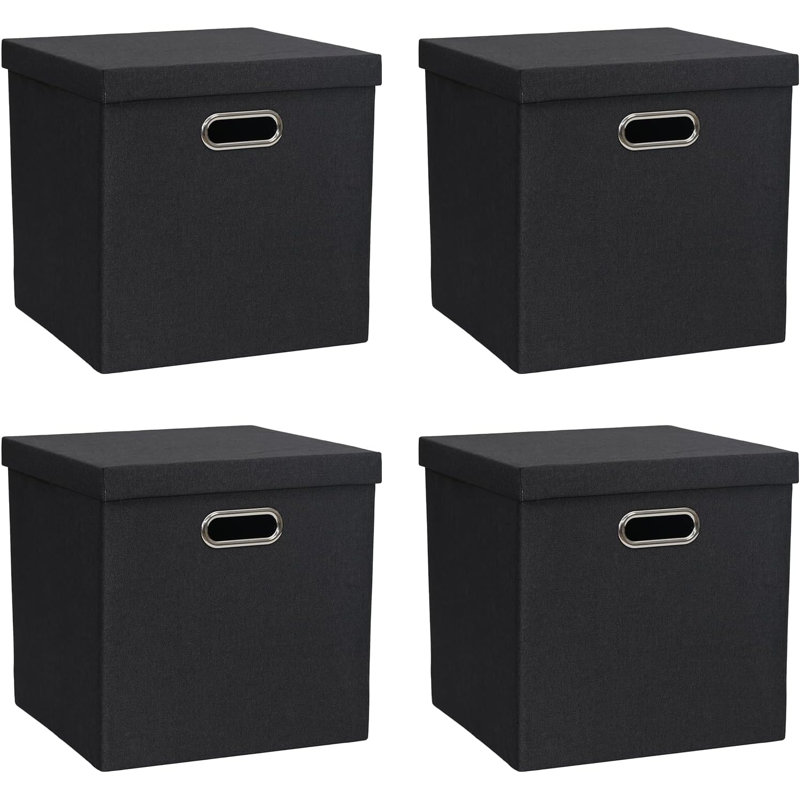 4-pack Black Linen Storage Bins With Lids