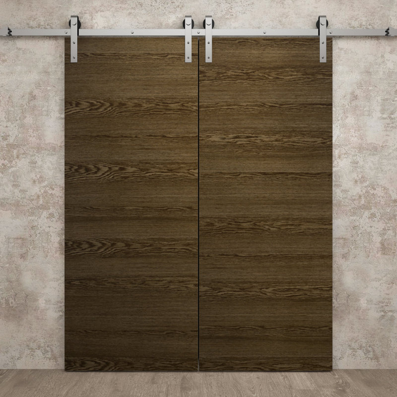 Porte de grange double moderne | Ego 5000 | Ensemble de rail argenté | Portes intérieures solides, Chêne marbré