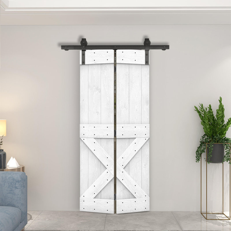 Porte pliante en bois massif 84 po 84 po, Tonneau vieilli, 26 po x 84 po