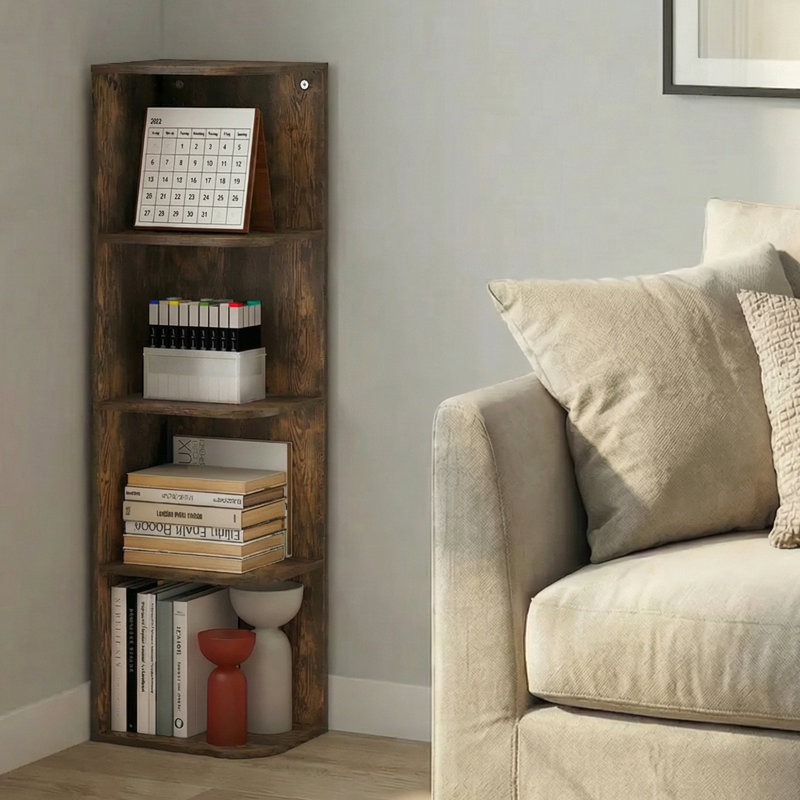 Cresta Corner Bookcase, Black, (4 Shelves) 41.4" H x 12.01" W x 9.3" D