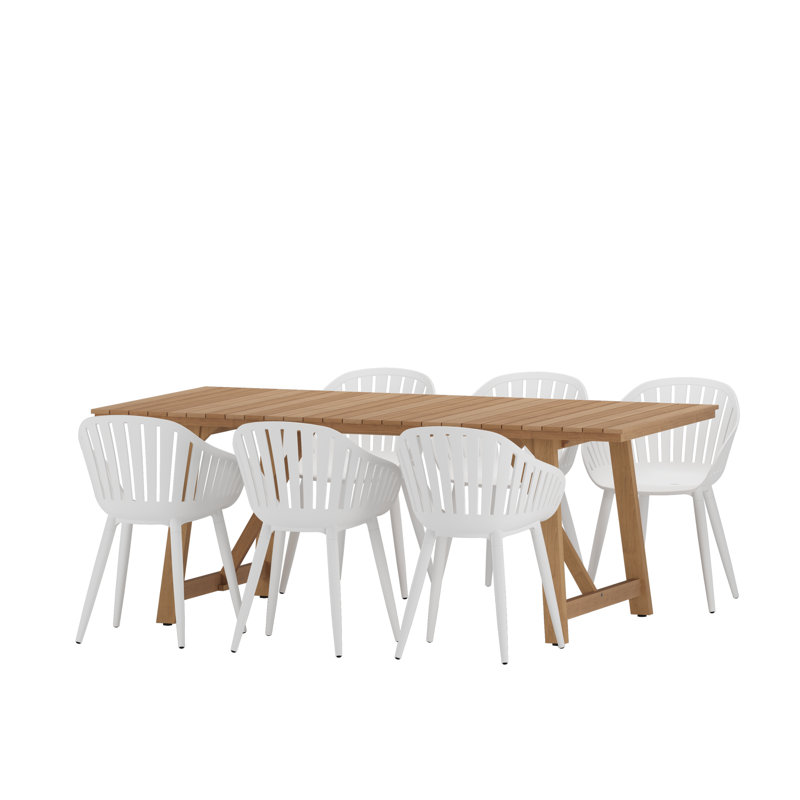 Anautica 6 - Person Teak Patio Dining Set with Rectangular Table, White